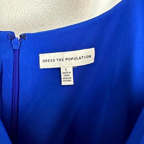 DRESS THE POPULATION Sloane Sleeveless Sheath Dress in Electric Blue Size Large - Picture 5 of 11